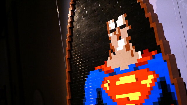 Superman made with Lego bricks by Nathan Sawaya from The Art of the Brick DC Super Heroes