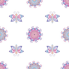 vector graphic seamless pattern with flowers in folk style 1