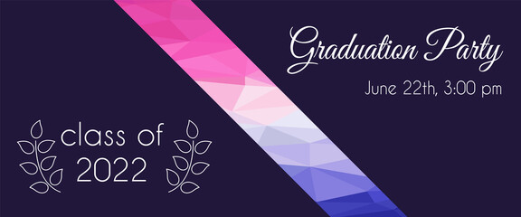 Template announcement or invitation to Graduation party of 2022 for school, college, university. Postcard for holiday, ceremony, prom, event. Horizontal banner. Vector illustration