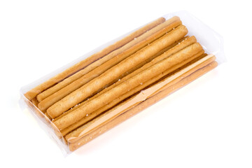 Cheese stick, Breadsticks with sesame, isolated on white background.