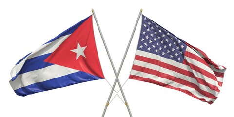 Flags of the USA and Cuba on white background. 3D rendering