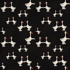 Seamless pattern with goose on rollers. White Farm animal on blue rollers. Print with extreme sports for kids design, fabric, wallpapers, textile, nursing, paper, books, toys.