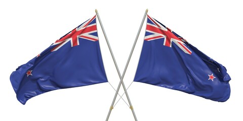 Two isolated flags of New Zealand on white background. 3D rendering