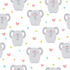 Seamless pattern with cute elephants. Vector hand drawn illustration for kids design. 