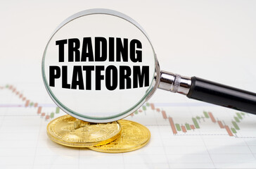 On the chart with quotes are bitcoins and there is a magnifying glass with the inscription -...