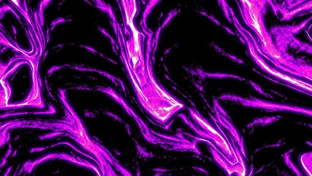 Abstract computer animated fire background simulating a fiery plasma on a black background. Design. Flowing hot melted lava in purple color..