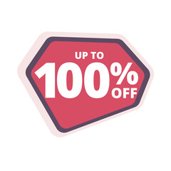 Up to 100 percentage off special offer. Vector colorful sale banner, discount, sticker, sign, icon, label. Hot offer coupon up to 100 percentage off on white background. Vector illustration