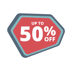 Up to 50 percentage off special offer. Vector colorful sale banner, discount, sticker, sign, icon, label. Hot offer coupon up to 50 percentage off on white background. Vector illustration
