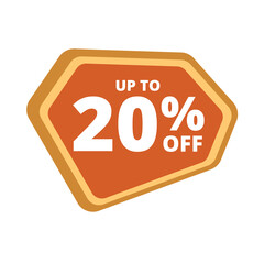Up to 20 percentage off special offer. Vector colorful sale banner, discount, sticker, sign, icon, label. Hot offer coupon up to 20 percentage off on white background. Vector illustration