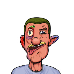 Fototapeta premium Caricature humor illustration of imaginary cartoon person with funny facial expression isolated on white background