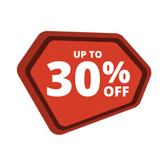 Up to 30 percentage off special offer. Vector colorful sale banner, discount, sticker, sign, icon, label. Hot offer coupon up to 30 percentage off on white background. Vector illustration