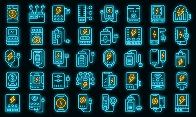 Power bank icon outline vector. Battery charge. Phone device vector neon