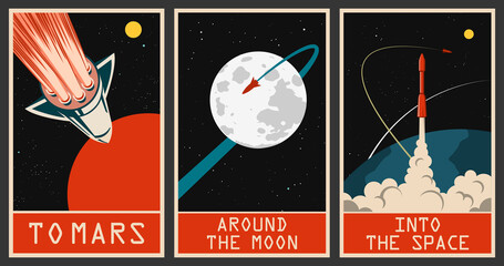 Space Posters. Stylized under the Old Soviet Space Propaganda