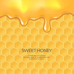 Background with honeycombs and honey