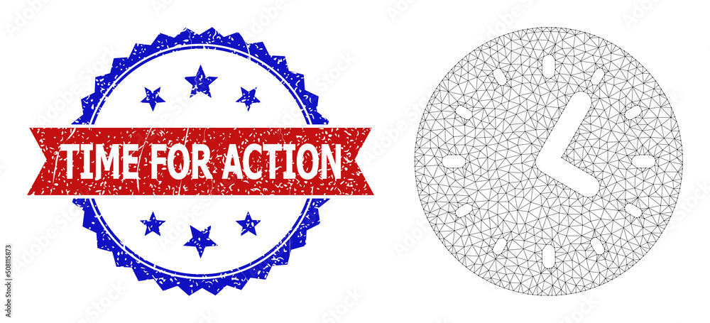 Poster network time polygonal frame icon, and bicolor rubber time for action seal stamp. red seal has time 