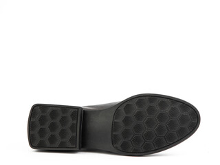 Sole for shoes, bottom view. Shoe sole close-up isolated on white background. place for text. Element of boots. Concept of production of shoe.