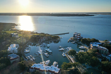Aerial View of Harbour Town and lighthouse on Hilton Head Island South Carolina