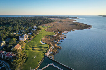 Aerial View of golf course at Harbour Town  on Hilton Head Island South Carolina