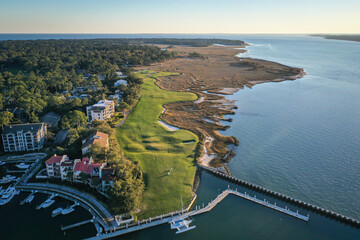 Aerial View of golf course at Harbour Town  on Hilton Head Island South Carolina