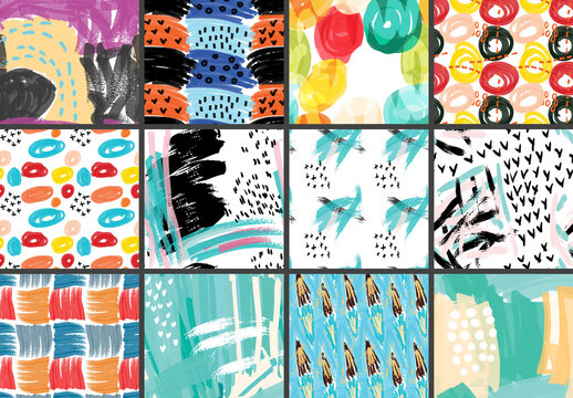 Seamless Pattern Set with Marker Brush Doodle and Strokes