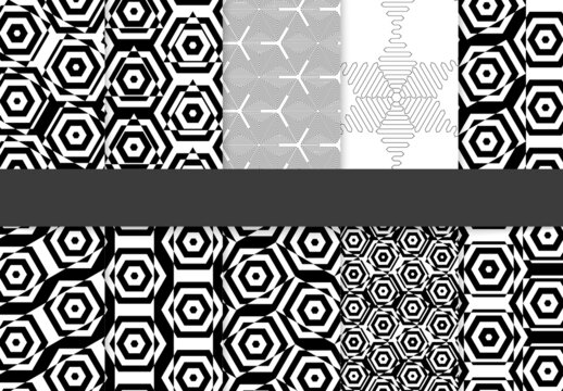 Seamless Pattern Collection with Simple Black and White Geometric Shapes