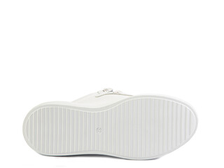 Sole for shoes, bottom view. Shoe sole close-up isolated on white background. place for text. Element of boots. Concept of production of shoe.