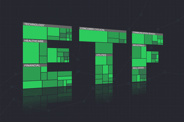 Exchange traded fund concept. Letters as heat map.