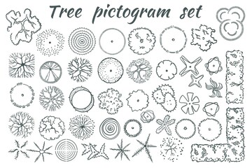 Architectural trees pictogram set vector top view