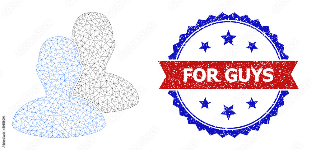 Poster mesh net customers polygonal framework icon, and bicolor dirty for guys seal stamp. red stamp seal c