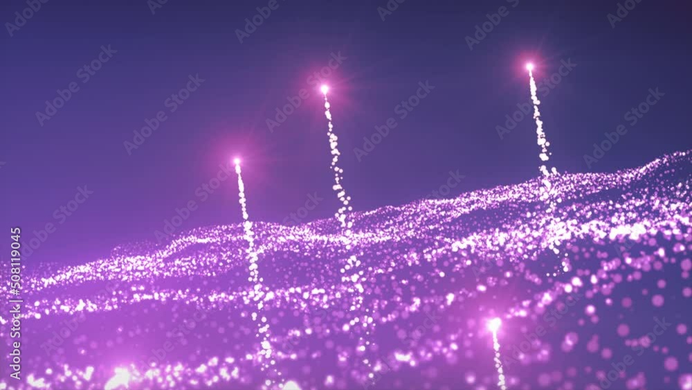 Poster purple background.motion.little sparkles shimmer and scatter in different directions on the footage 
