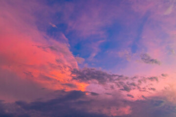 Amazing colorful pink violet blue and purple sunset sky panorama.