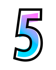 Vector number 5 with blue-purple gradient color and black outline