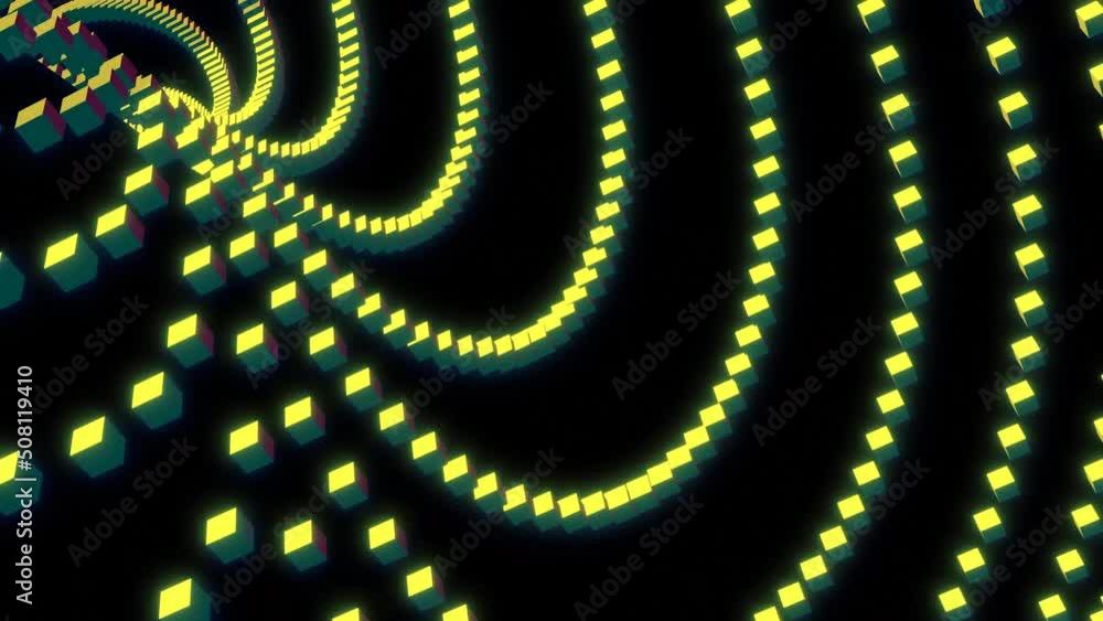 Poster moving stream of lines from squares. design. curved lines of squares move in space. 3d cubes move in