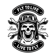 Vintage Skull Pilot with crossed wrenches. T-shirt design