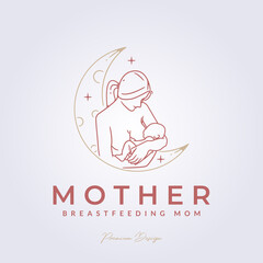 mom breastfeeding, mother and baby logo vector illustration design, minimal abstract line art logo icon