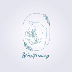 abstract breastfeeding mother flower badge logo vector illustration design, minimal line art icon symbol logo