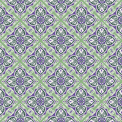Abstract seamless pattern. Mosaic floral diagonal tile ornamental background. Muslim line ornament in arab orient style