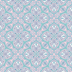 Abstract seamless pattern. Mosaic floral diagonal tile ornamental background. Muslim line ornament in arab orient style