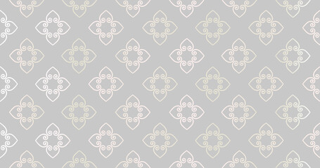 Abstract seamless pattern. Arabic line ornament with geometric shapes. Linear floral ornamental texture. Artistic backdrop in arab textile style.