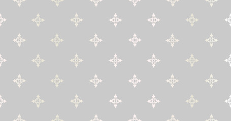 Abstract seamless pattern. Arabic line ornament with floral shapes. Linear ornamental geometric texture. Artistic backdrop in arab orient textile style.