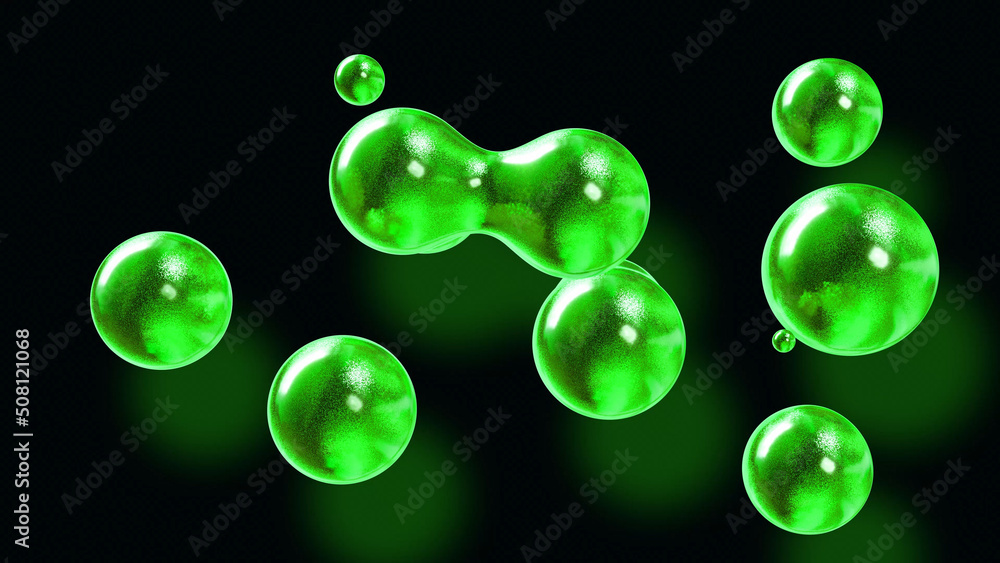 Poster 3d rendering. amasing abstract background of metaballs or glisten bubbles as if glass drops or spher