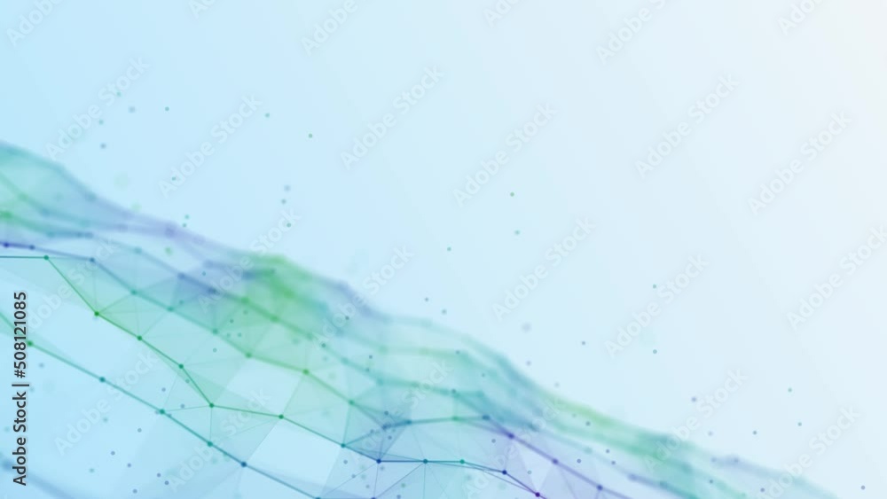 Poster light animated background frame. movement color of plexus waves, lines, dots. plastic matter. digita