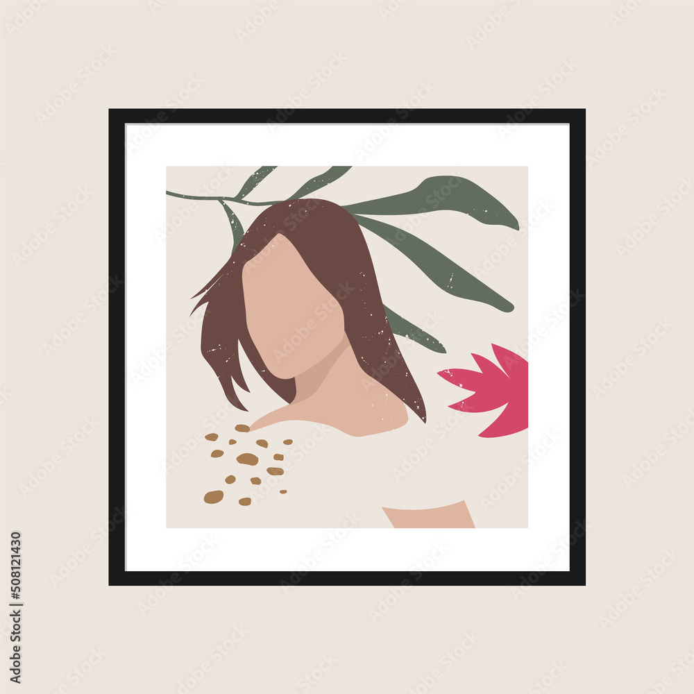 Wall mural Poster template with a woman and elements of nature.