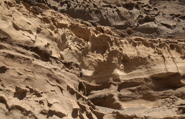 Gran Canaria, amazing sand stone erosion figures in ravines on Punta de las Arenas cape on the western part of the island, also called Playa de Artenara
