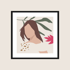 Poster template with a woman and elements of nature.