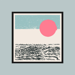 Poster template with a landscape of sky, sun and sea.