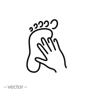 hand and foot icon, print or trace, thin line web symbol on white background - editable stroke vector illustration