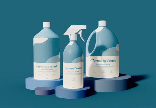 Cleaning and Spray Bottles Mockup
