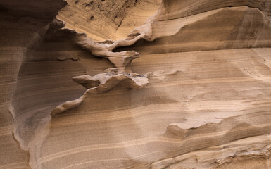 Gran Canaria, amazing sand stone erosion figures in ravines on Punta de las Arenas cape on the...