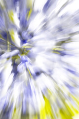 Zoom burst effect on floral branches with color manipulation. Vertical photo. Abstract and motion blur pattern.
